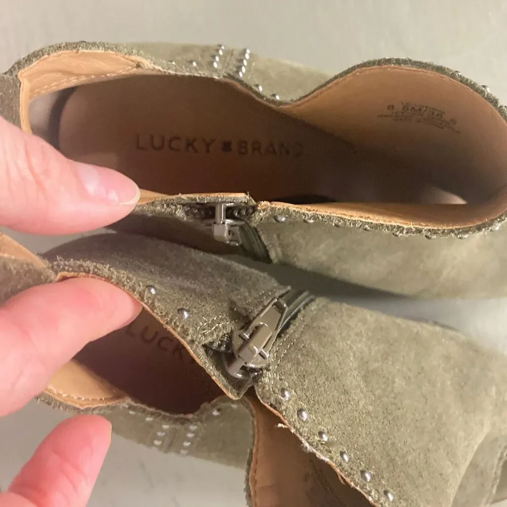 Lucky Brand Shoes Lotisha Booties Womens 8.5 Green Peep Toe Block Heel Leather - Picture 11 of 12
